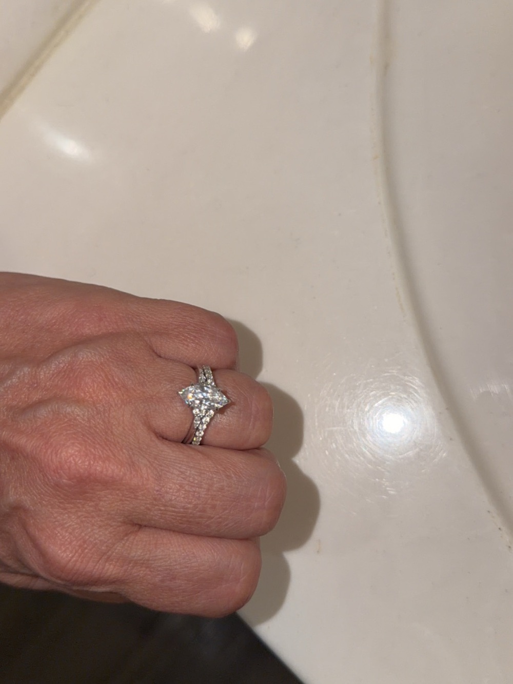 Bridal Ring Set Bundle - Marquise Engagement Ring +
Bands (Modern Gents Style)